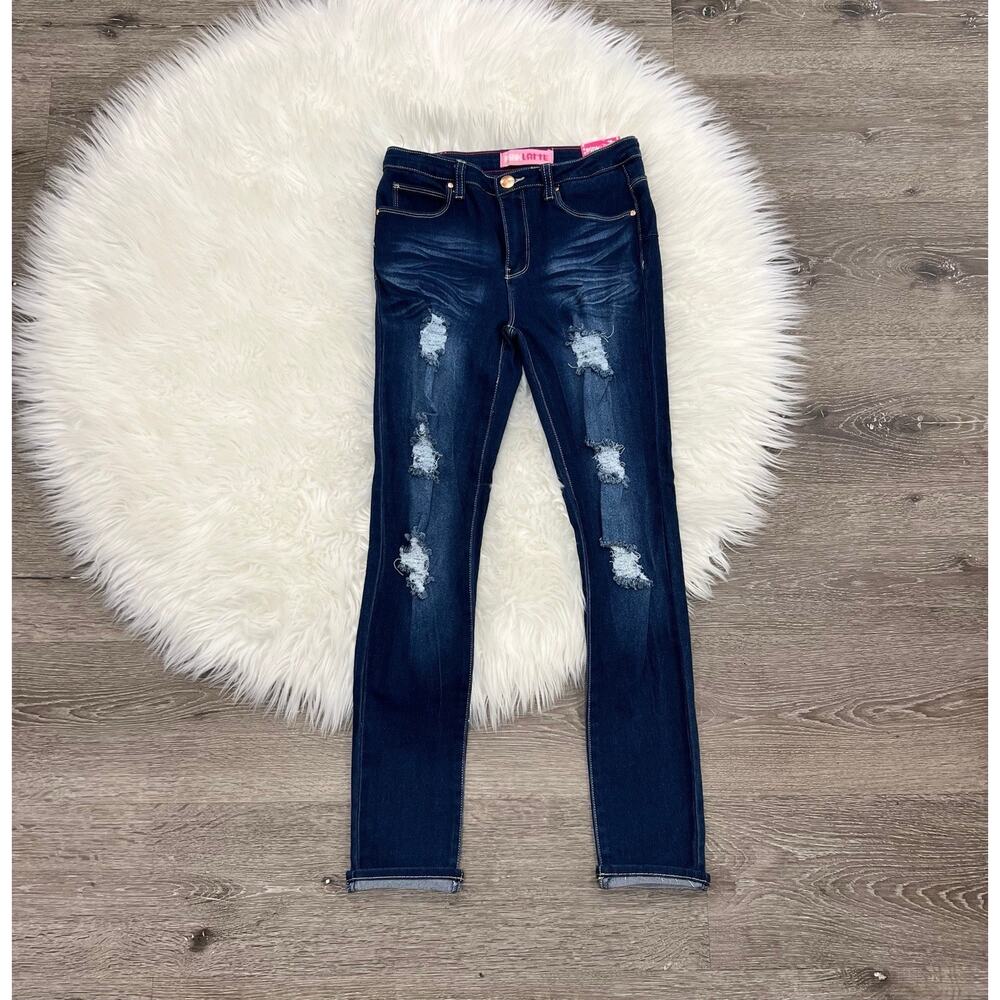 Pink Latte‎ Dark Blue Distressed Stretch Denim For Girls Size 12 NEW